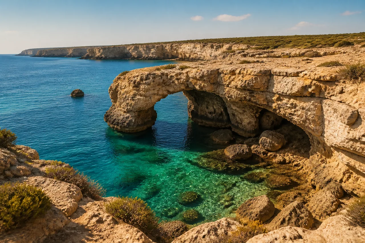 Известняковые морские арки Айя-Напы над прозрачной бирюзовой водой